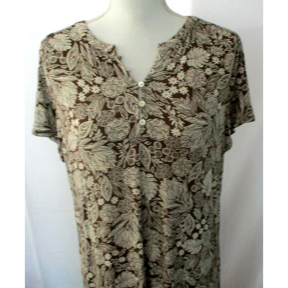 J. Jill Women's Brown & Cream Floral Print Short Sleeve Stretch Maxi Dress Large - Picture 2 of 10